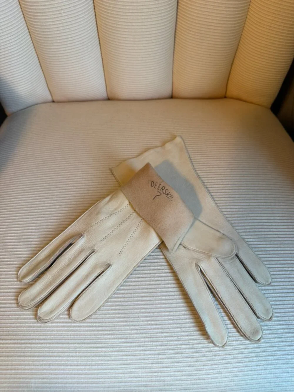 Vintage Cream Deerskin Leather Dress Gloves | Soft Grain Size 7